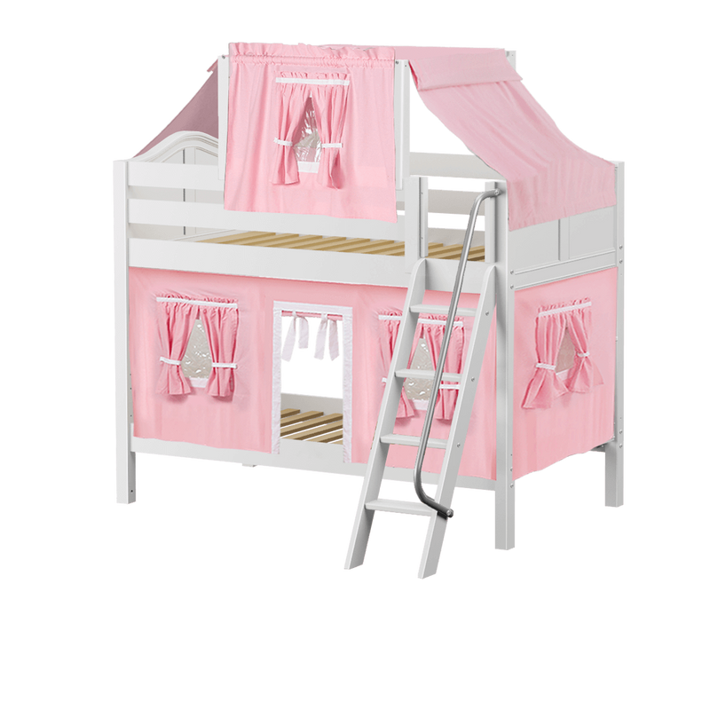 Maxtrix Twin Low Bunk Bed with Angled Ladder, Top Tent + Curtain