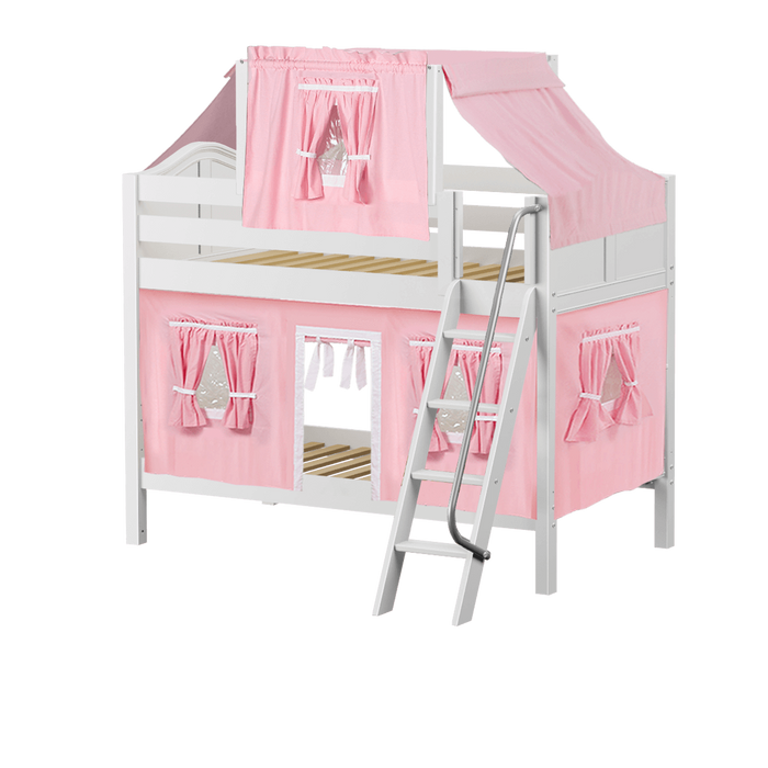 Maxtrix Twin Low Bunk Bed with Angled Ladder, Top Tent + Curtain