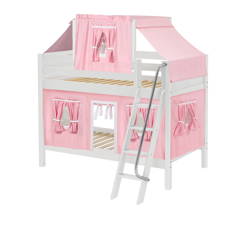 Maxtrix Twin Low Bunk Bed with Angled Ladder, Top Tent + Curtain