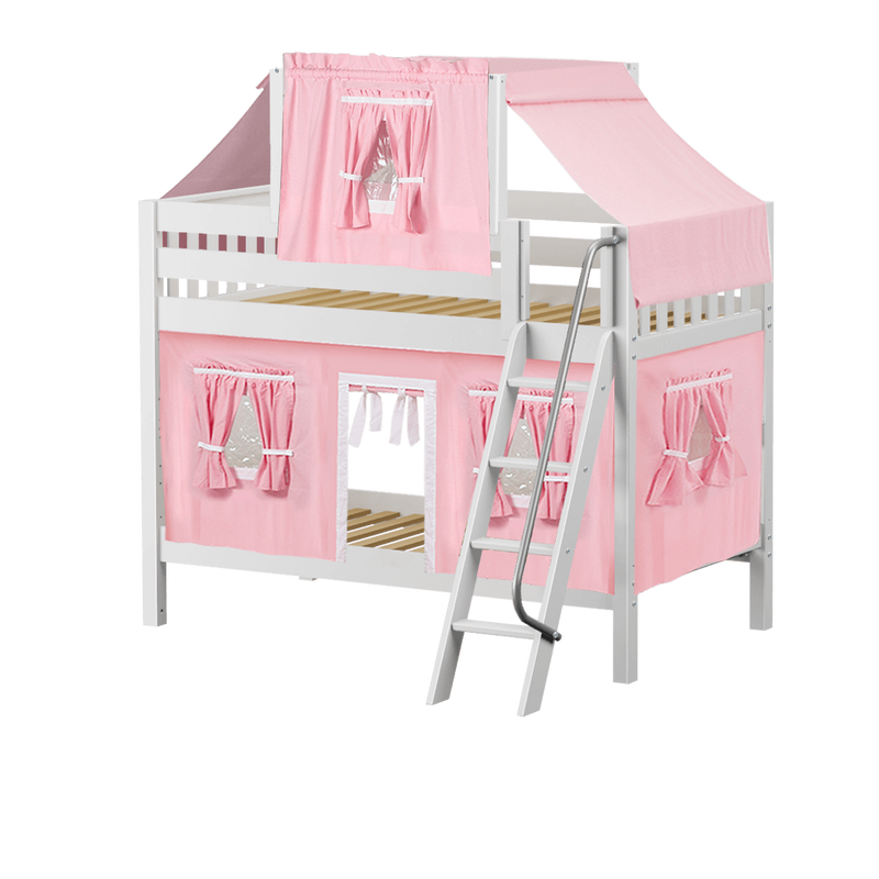 Maxtrix Twin Low Bunk Bed with Angled Ladder, Top Tent + Curtain