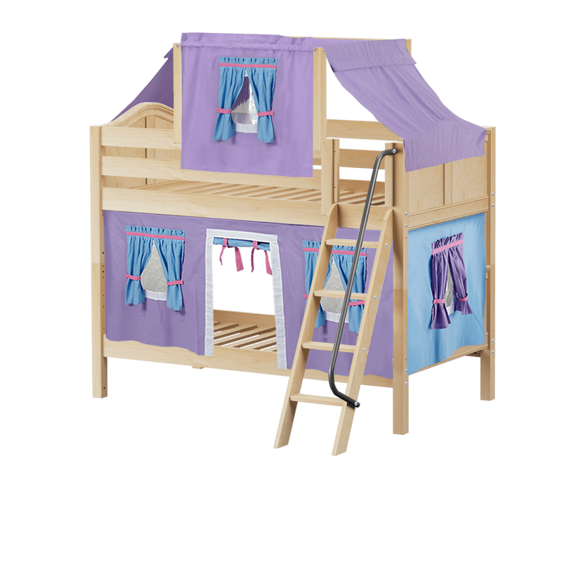 Maxtrix Twin Low Bunk Bed with Angled Ladder, Top Tent + Curtain