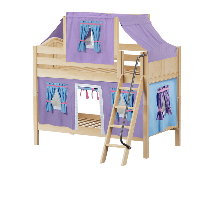 Maxtrix Twin Low Bunk Bed with Angled Ladder, Top Tent + Curtain