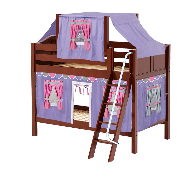 Maxtrix Twin Low Bunk Bed with Angled Ladder, Top Tent + Curtain
