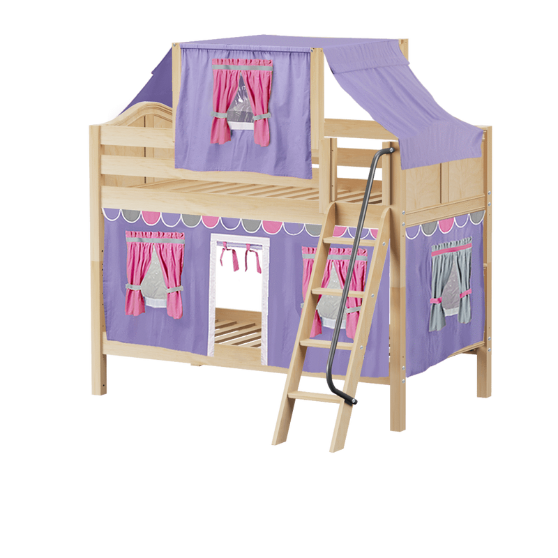 Maxtrix Twin Low Bunk Bed with Angled Ladder, Top Tent + Curtain