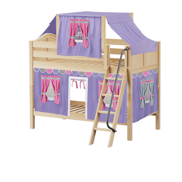 Maxtrix Twin Low Bunk Bed with Angled Ladder, Top Tent + Curtain