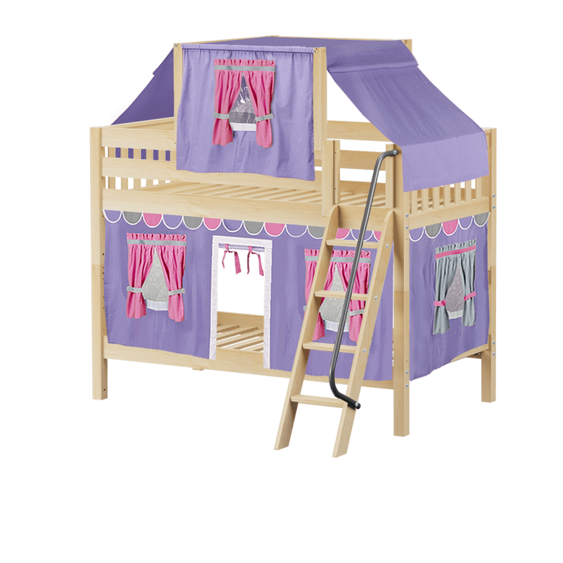 Maxtrix Twin Low Bunk Bed with Angled Ladder, Top Tent + Curtain