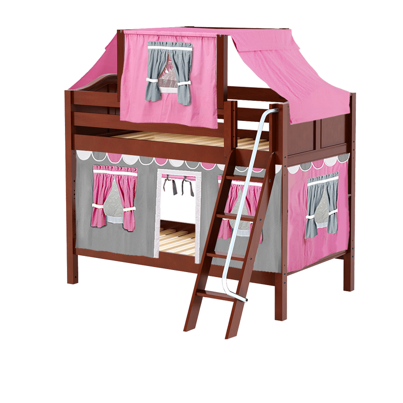 Maxtrix Twin Low Bunk Bed with Angled Ladder, Top Tent + Curtain