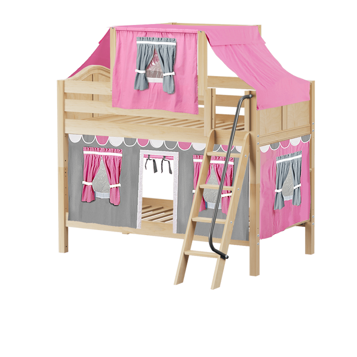 Maxtrix Twin Low Bunk Bed with Angled Ladder, Top Tent + Curtain