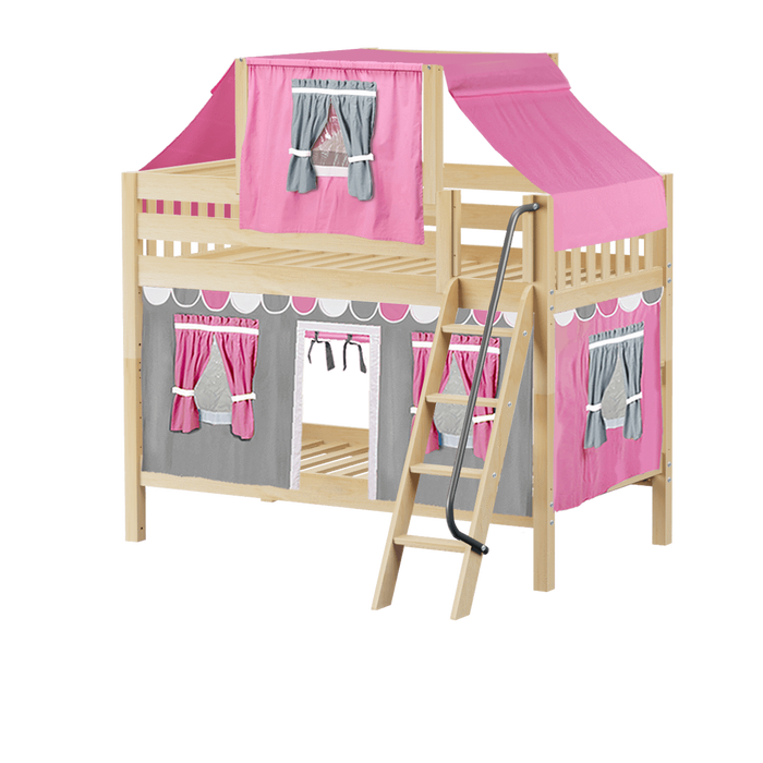 Maxtrix Twin Low Bunk Bed with Angled Ladder, Top Tent + Curtain