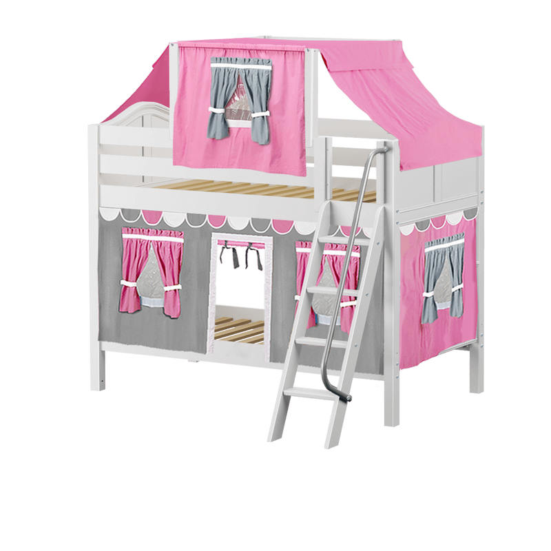 Maxtrix Twin Low Bunk Bed with Angled Ladder, Top Tent + Curtain