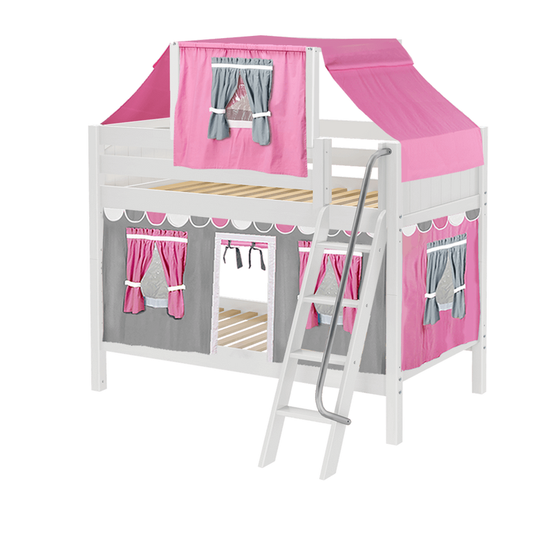 Maxtrix Twin Low Bunk Bed with Angled Ladder, Top Tent + Curtain