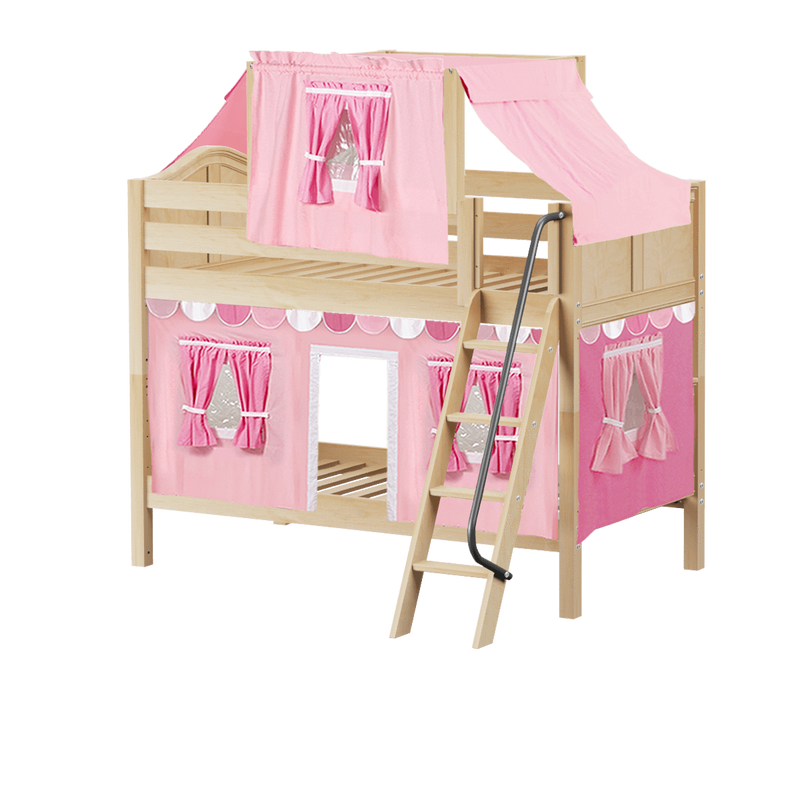Maxtrix Twin Low Bunk Bed with Angled Ladder, Top Tent + Curtain