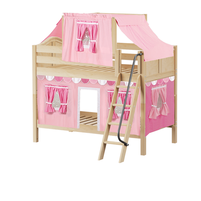 Maxtrix Twin Low Bunk Bed with Angled Ladder, Top Tent + Curtain