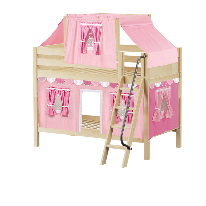 Maxtrix Twin Low Bunk Bed with Angled Ladder, Top Tent + Curtain