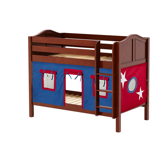 Maxtrix Twin Low Bunk Bed with Straight Ladder + Curtain