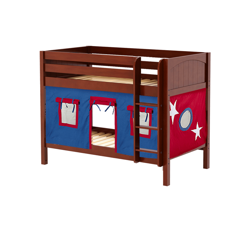 Maxtrix Twin Low Bunk Bed with Straight Ladder + Curtain