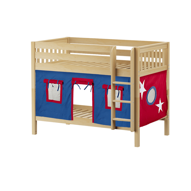 Maxtrix Twin Low Bunk Bed with Straight Ladder + Curtain