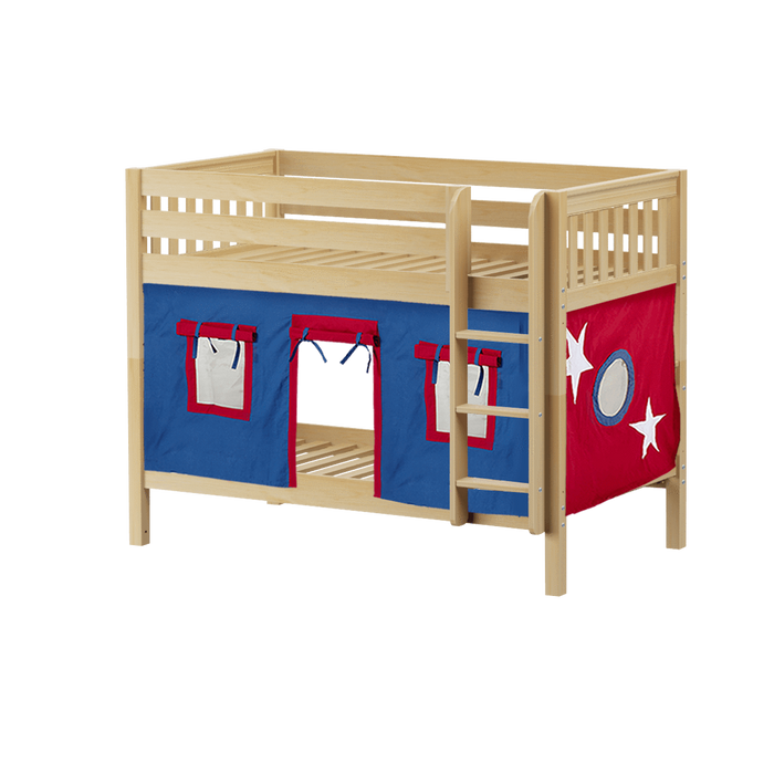 Maxtrix Twin Low Bunk Bed with Straight Ladder + Curtain