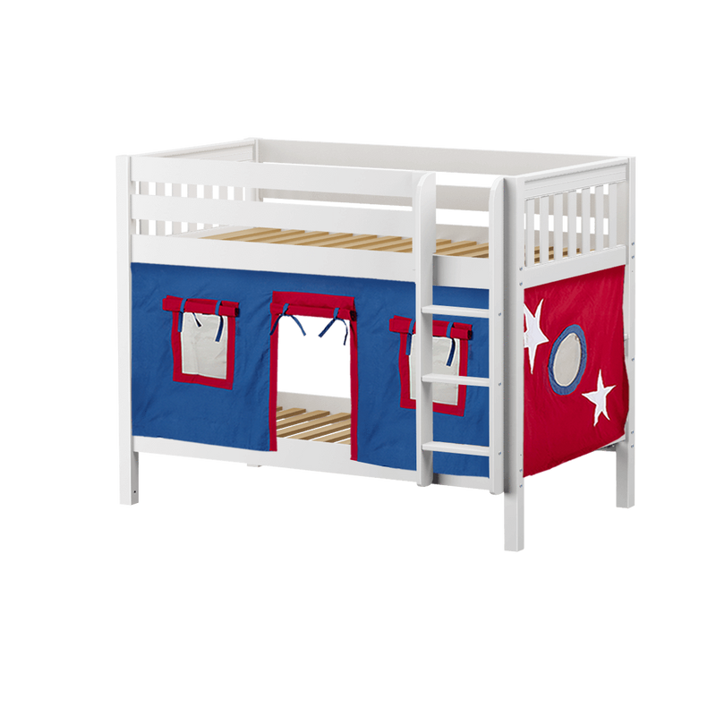 Maxtrix Twin Low Bunk Bed with Straight Ladder + Curtain