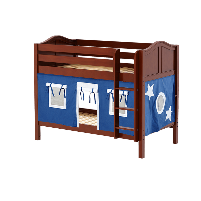 Maxtrix Twin Low Bunk Bed with Straight Ladder + Curtain