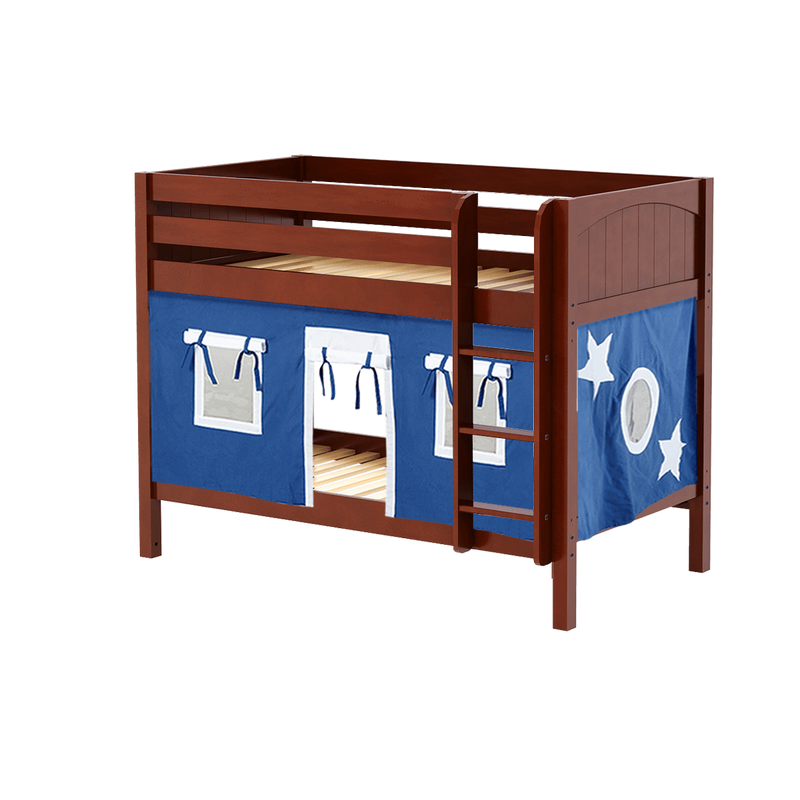 Maxtrix Twin Low Bunk Bed with Straight Ladder + Curtain