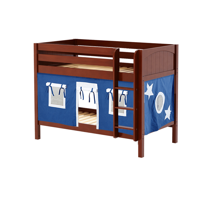Maxtrix Twin Low Bunk Bed with Straight Ladder + Curtain