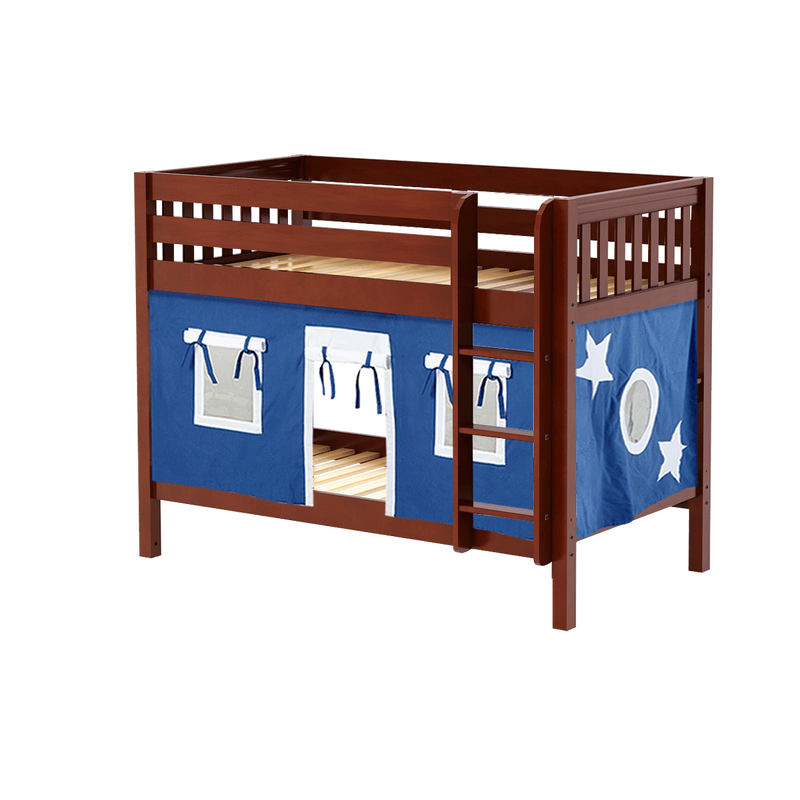 Maxtrix Twin Low Bunk Bed with Straight Ladder + Curtain