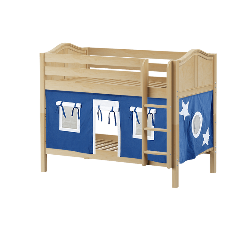 Maxtrix Twin Low Bunk Bed with Straight Ladder + Curtain