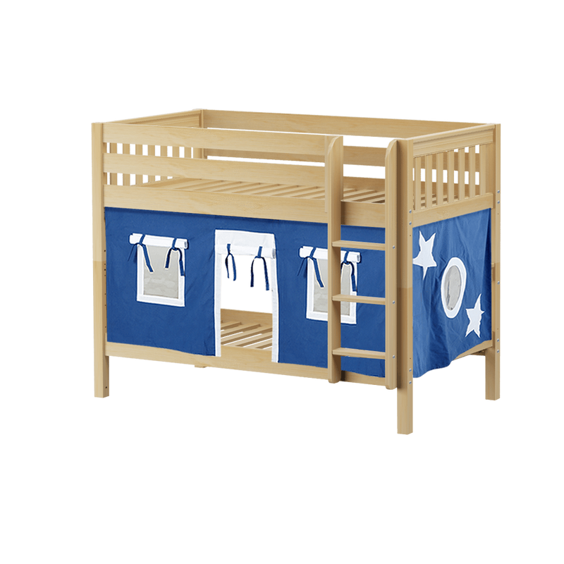 Maxtrix Twin Low Bunk Bed with Straight Ladder + Curtain