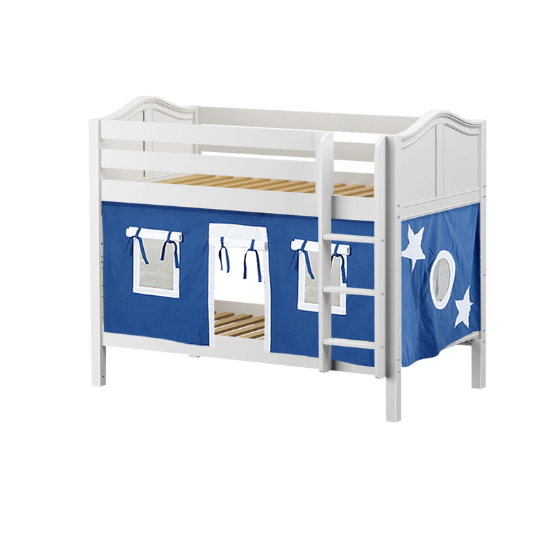 Maxtrix Twin Low Bunk Bed with Straight Ladder + Curtain