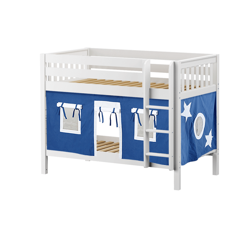 Maxtrix Twin Low Bunk Bed with Straight Ladder + Curtain