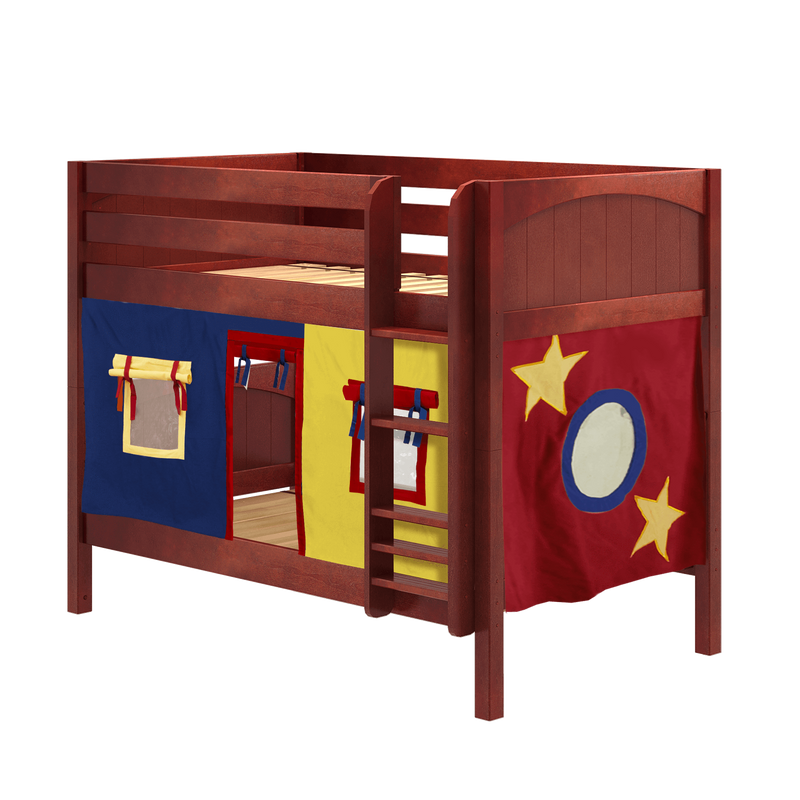 Maxtrix Twin Low Bunk Bed with Straight Ladder + Curtain