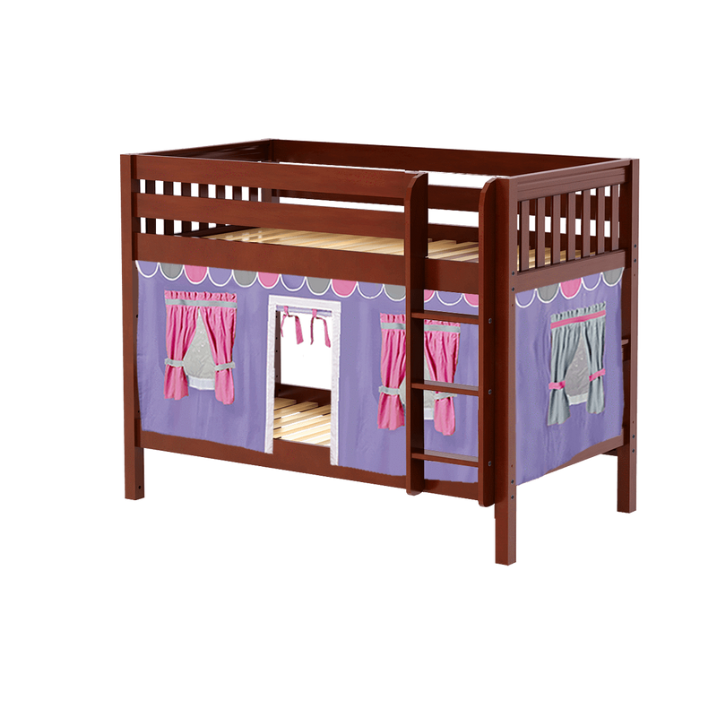 Maxtrix Twin Low Bunk Bed with Straight Ladder + Curtain