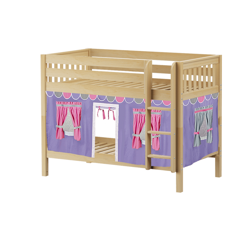 Maxtrix Twin Low Bunk Bed with Straight Ladder + Curtain