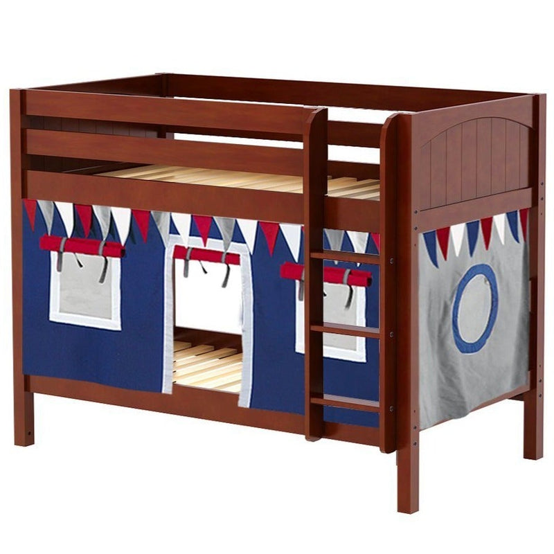Maxtrix Twin Low Bunk Bed with Straight Ladder + Curtain