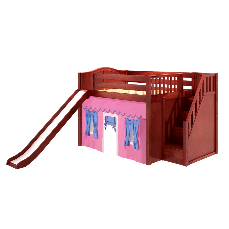Maxtrix Full Mid Loft Bed with Stairs, Curtain + Slide
