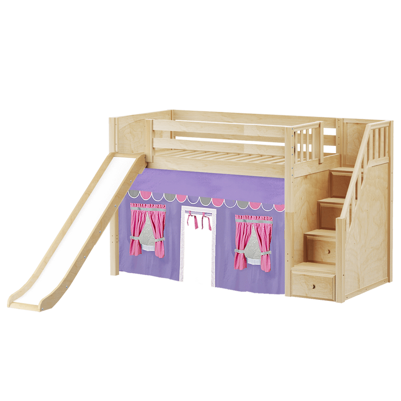 Maxtrix Twin Mid Loft Bed with Stairs, Curtain + Slide