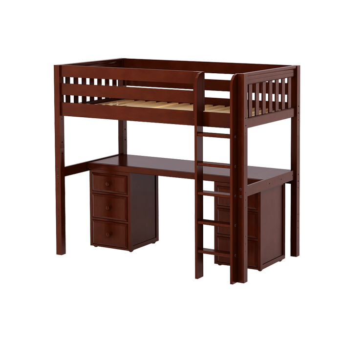 Maxtrix Twin High Loft Bed with Straight Ladder + Desk