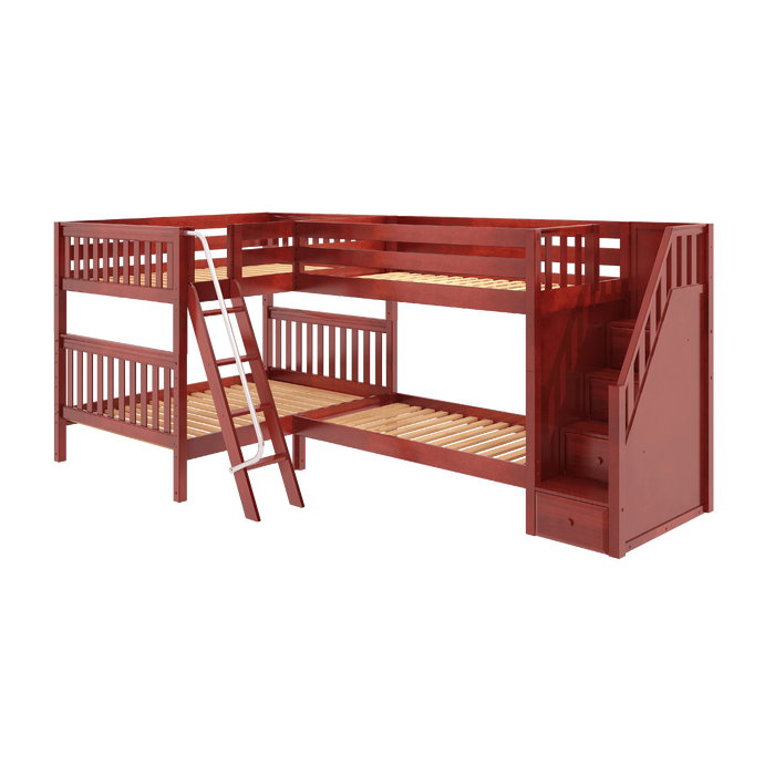 Maxtrix Full Medium Corner Bunk Bed with Ladder + Stairs - R
