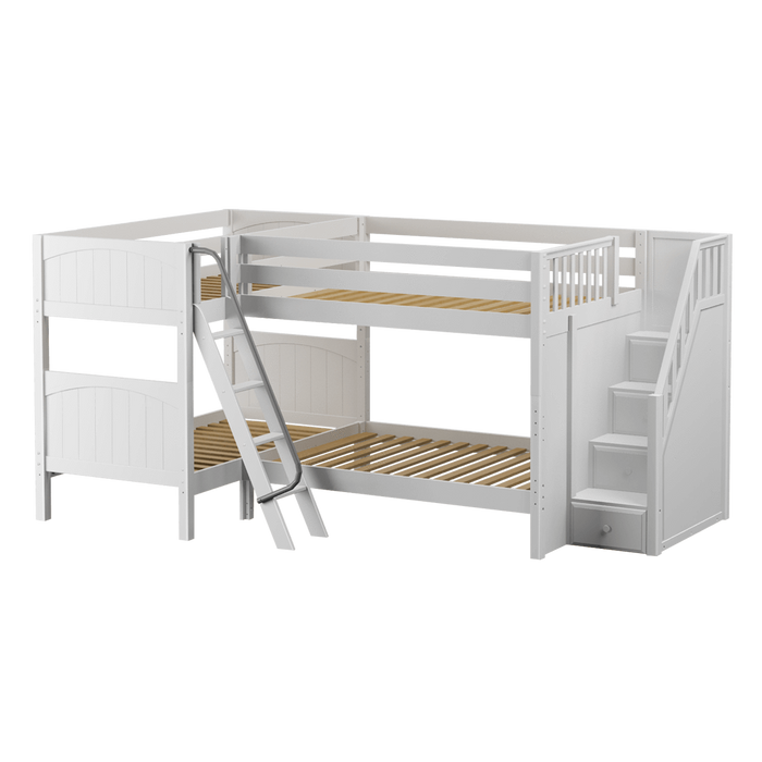 Maxtrix Full Medium Corner Bunk Bed with Ladder + Stairs - R