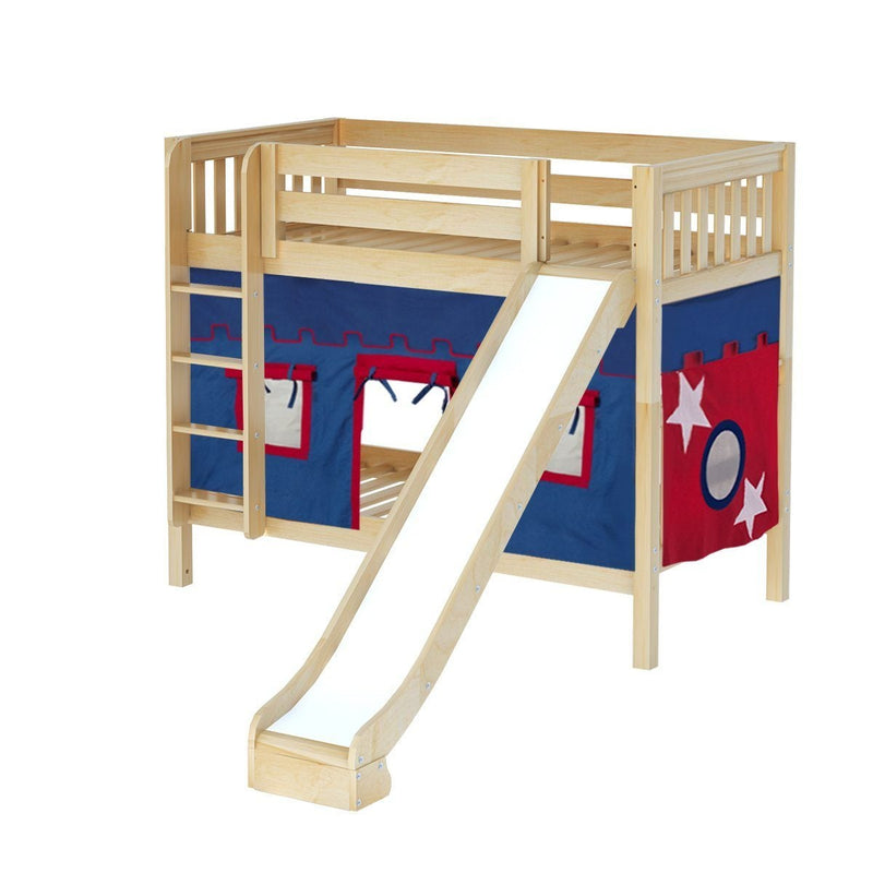 Maxtrix Twin Medium Bunk Bed with Straight Ladder, Curtain + Slide
