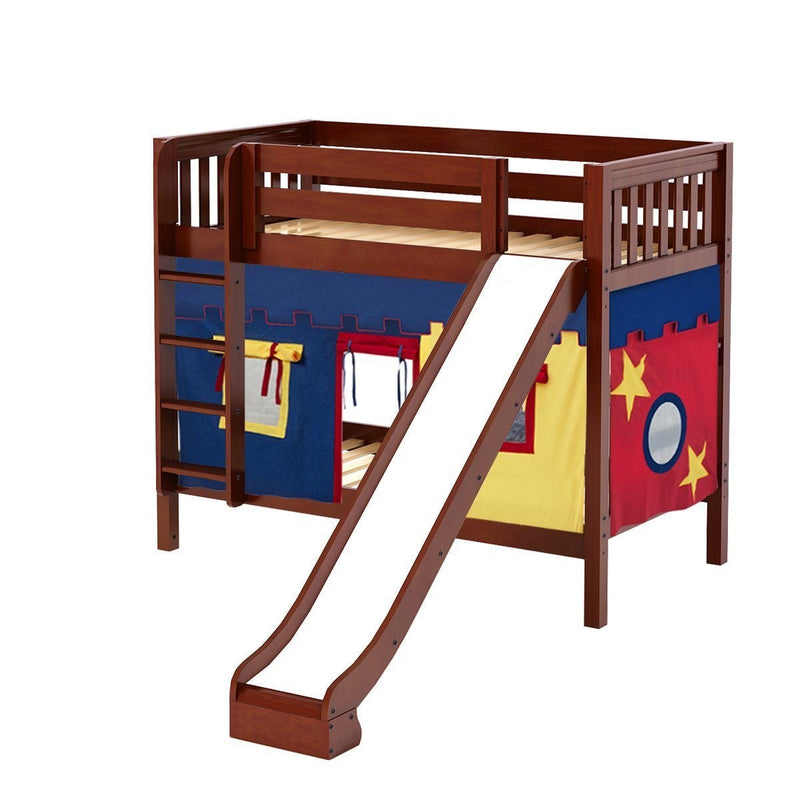 Maxtrix Twin Medium Bunk Bed with Straight Ladder, Curtain + Slide