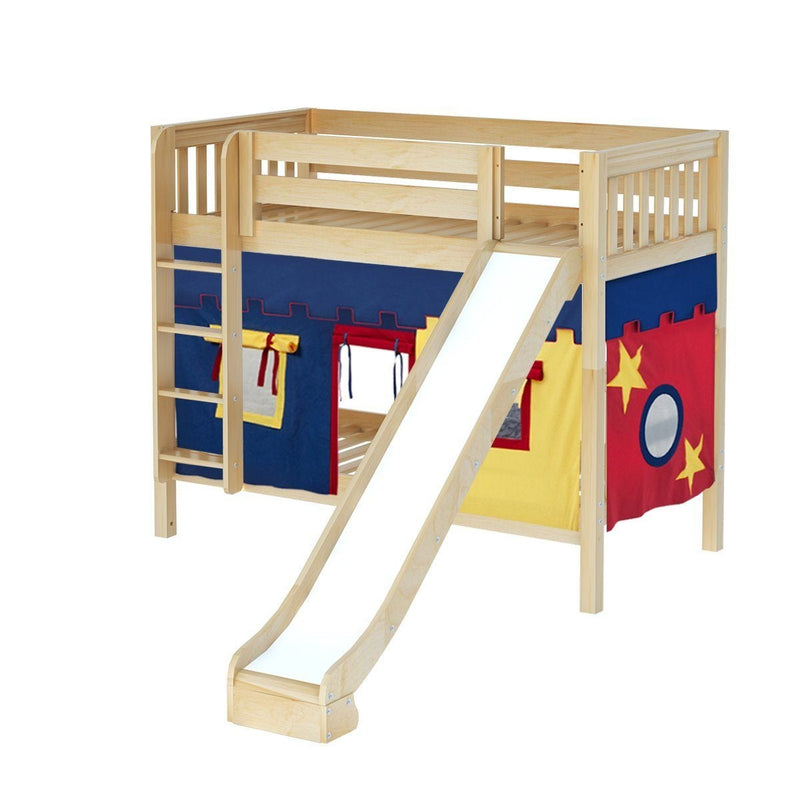 Maxtrix Twin Medium Bunk Bed with Straight Ladder, Curtain + Slide