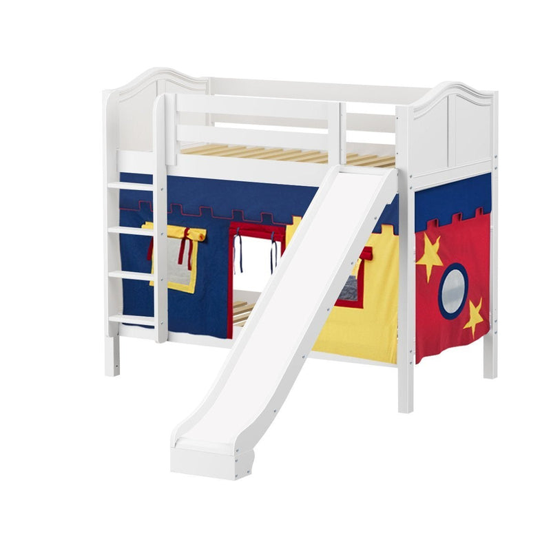 Maxtrix Twin Medium Bunk Bed with Straight Ladder, Curtain + Slide