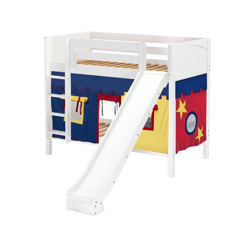 Maxtrix Twin Medium Bunk Bed with Straight Ladder, Curtain + Slide