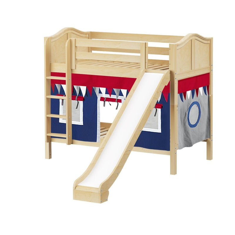 Maxtrix Twin Medium Bunk Bed with Straight Ladder, Curtain + Slide