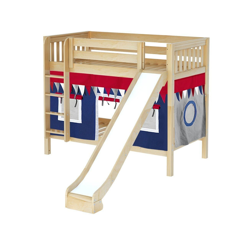 Maxtrix Twin Medium Bunk Bed with Straight Ladder, Curtain + Slide