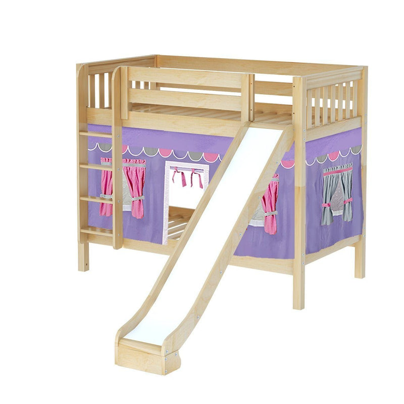 Maxtrix Twin Medium Bunk Bed with Straight Ladder, Curtain + Slide