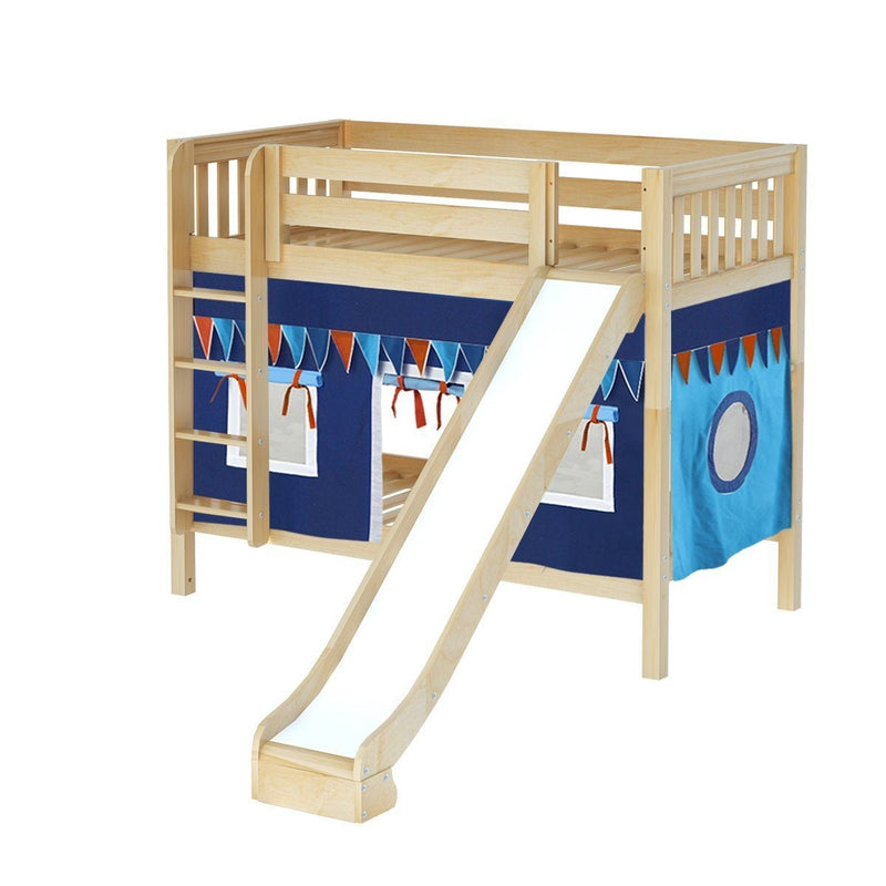Maxtrix Twin Medium Bunk Bed with Straight Ladder, Curtain + Slide