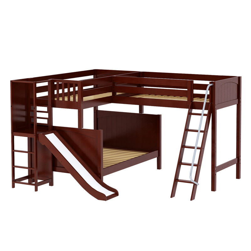 Maxtrix High Twin over Full Corner Loft Bunk Bed with Ladder + Slide Platform